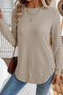 Ribbed Texture Round Neck Drop Shoulder Rounded Hem Knit Top